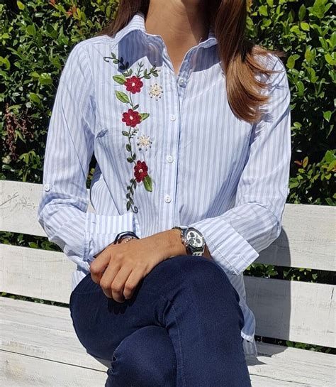 women blue embroidered cotton shirt